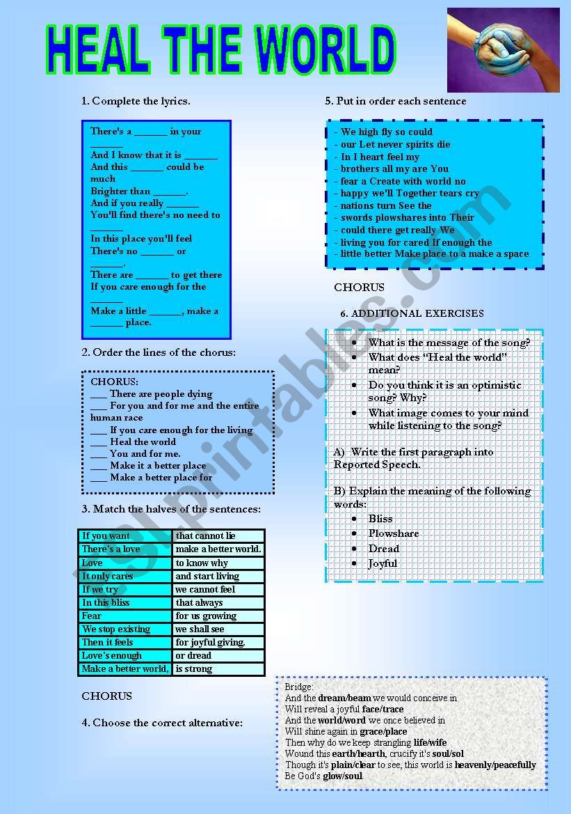 HEAL THE WORLD worksheet