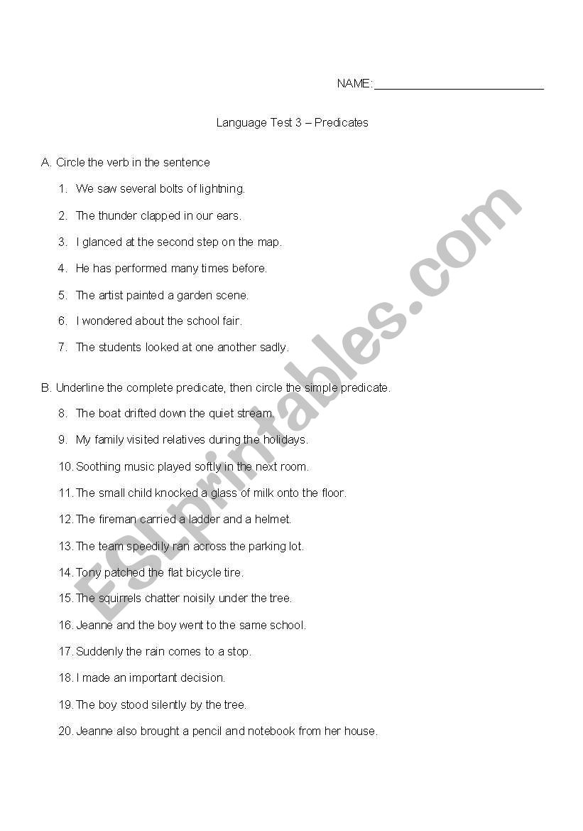 predicates worksheet