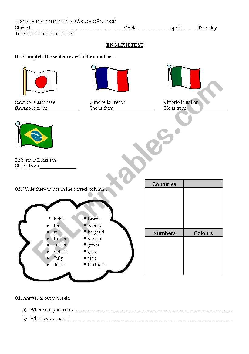 COUNTRIES worksheet