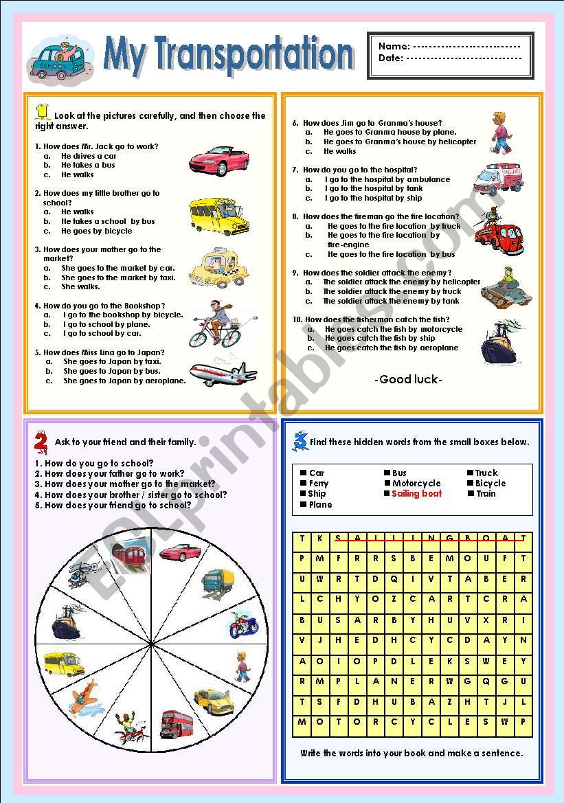 My Transportation worksheet