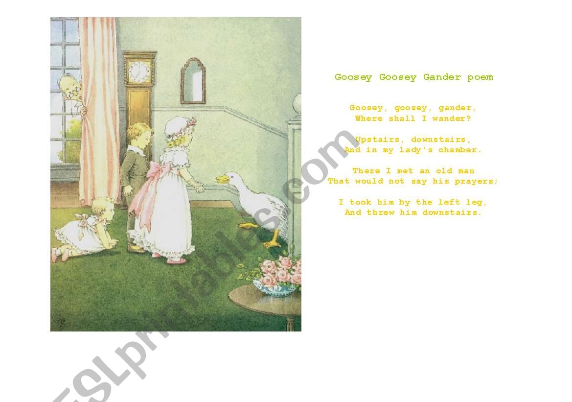 Goosey Goosey Gander worksheet