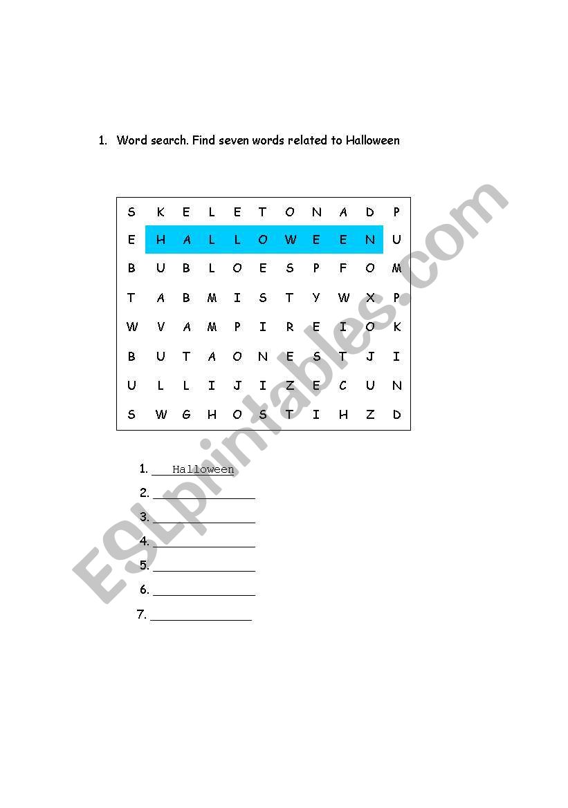 halloween wordsearch worksheet