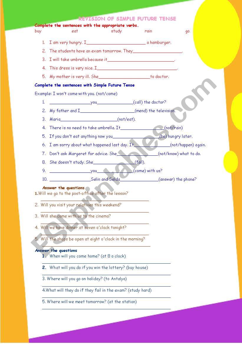 simple future tense worksheet