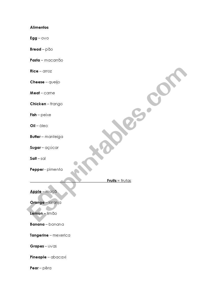 Food worksheet