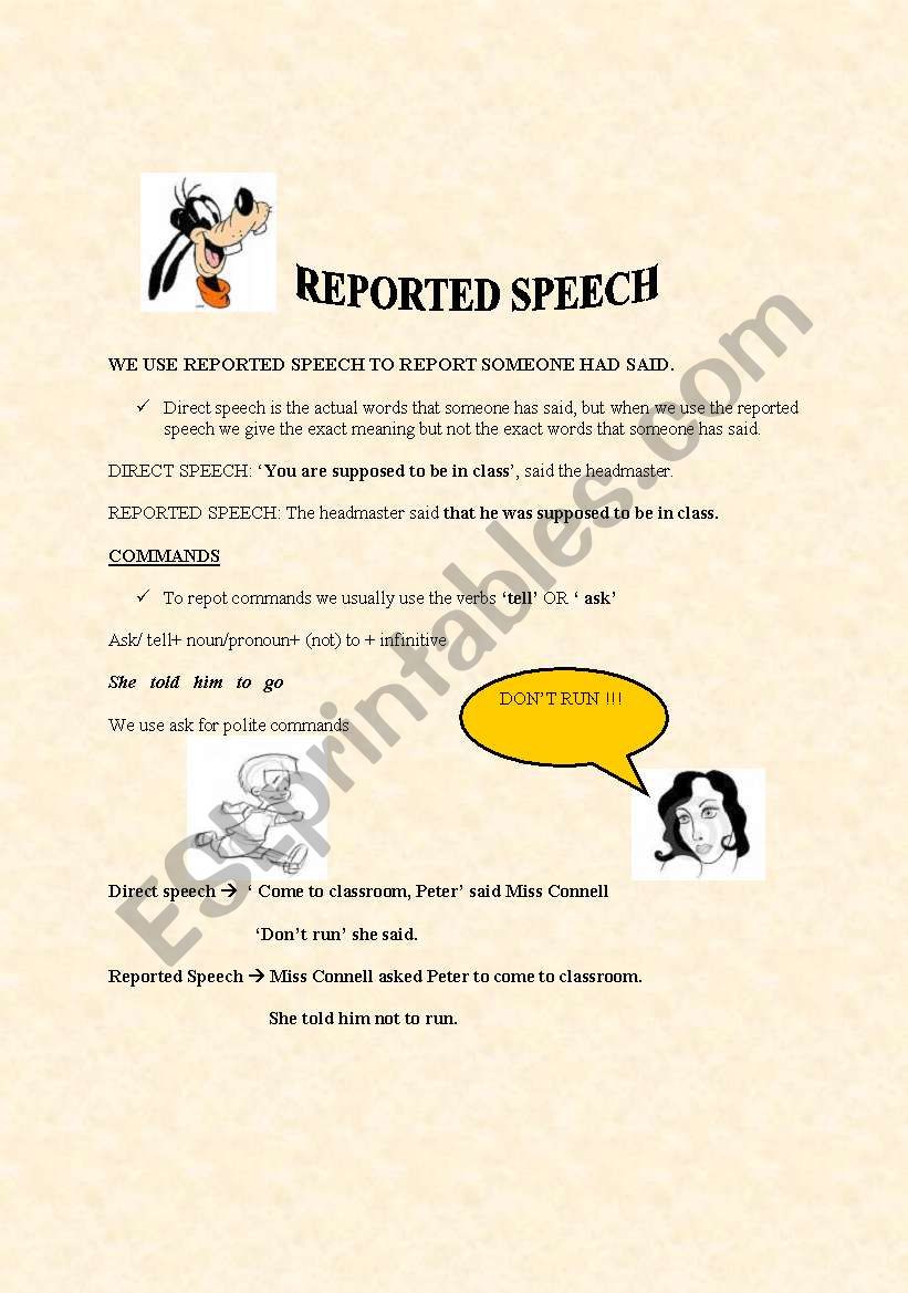 REPORTED SPEECH worksheet