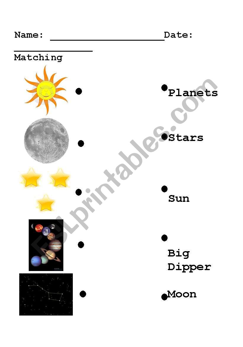 Solar system matching EASY worksheet