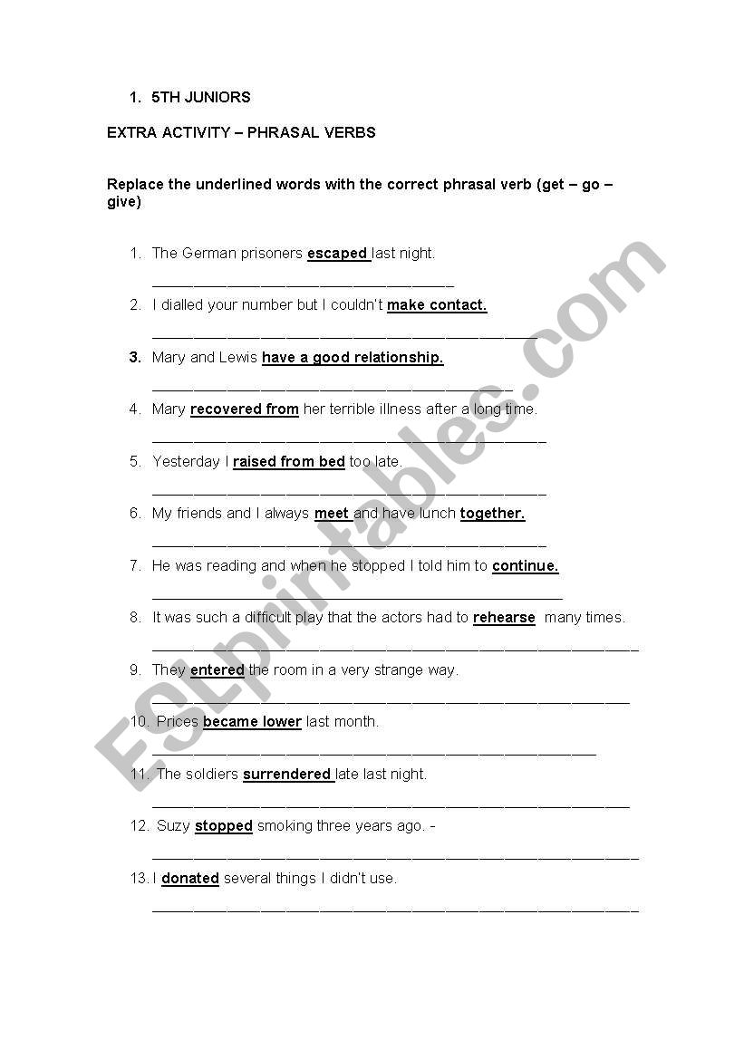 English Worksheets MIXED PHRSAL VERBS