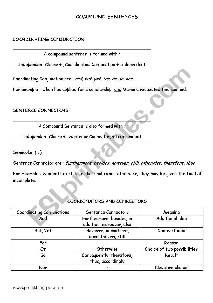 compound sentences worksheet