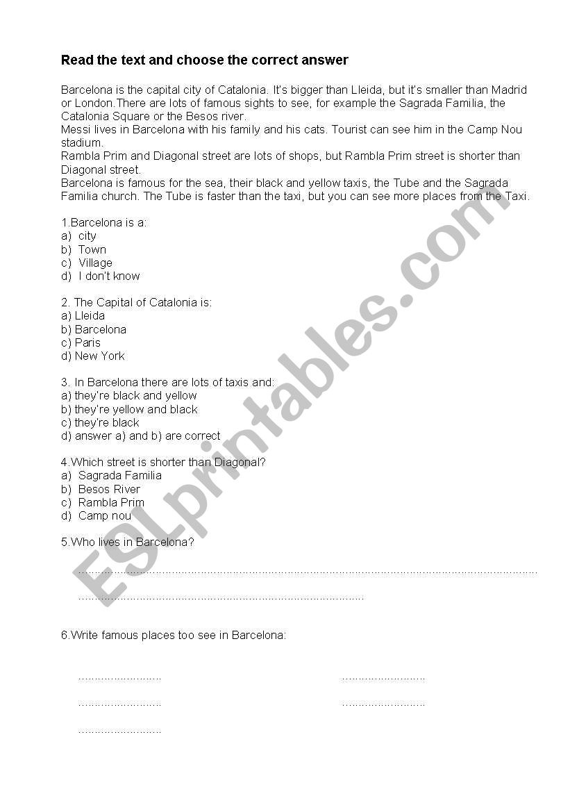 Comprehension text worksheet