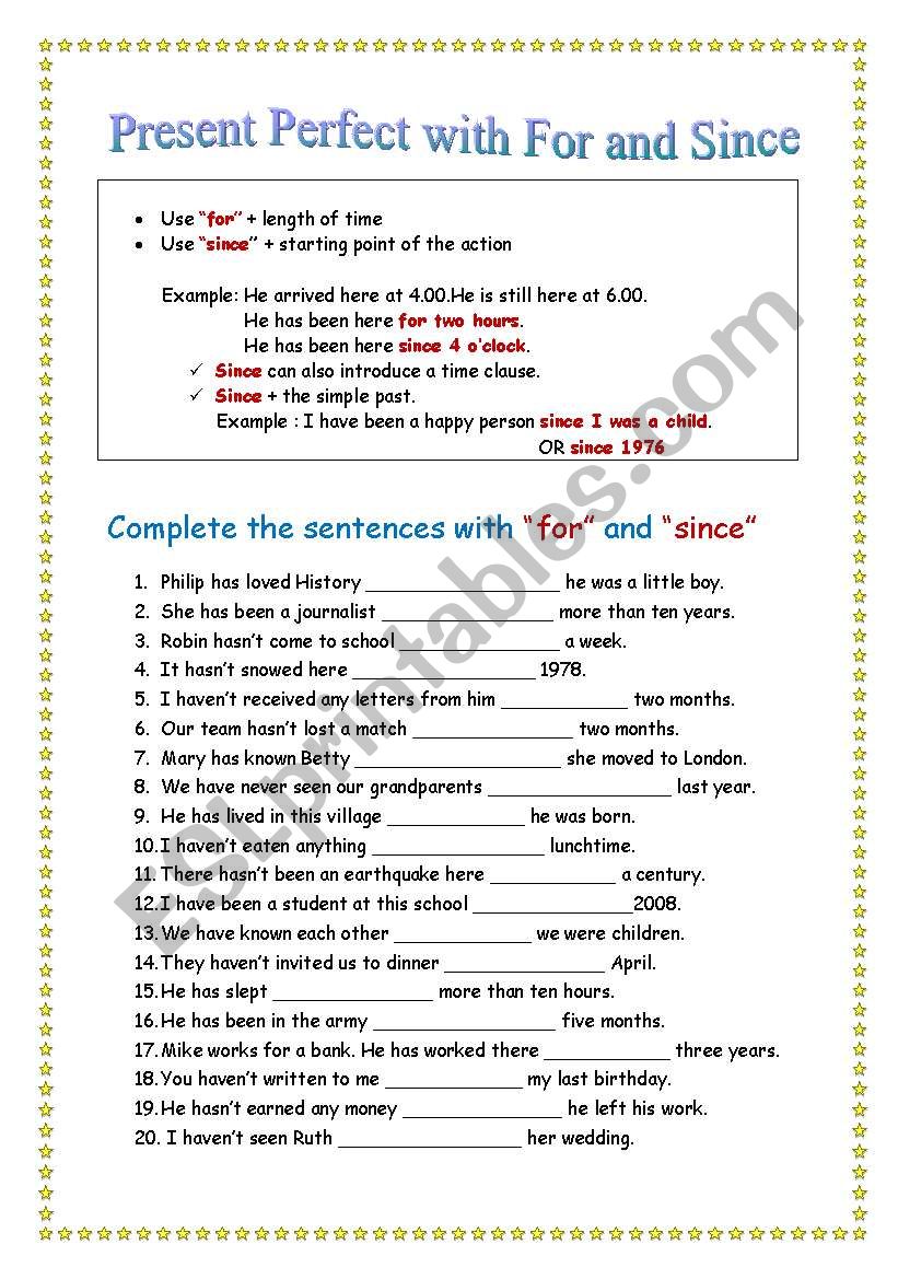 for and since with present perfect