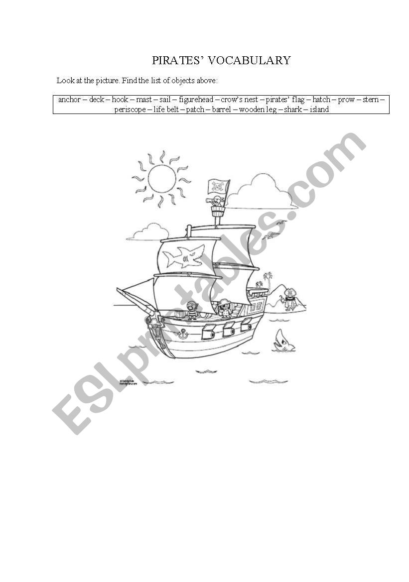 piratesÂ´ vocabulary worksheet