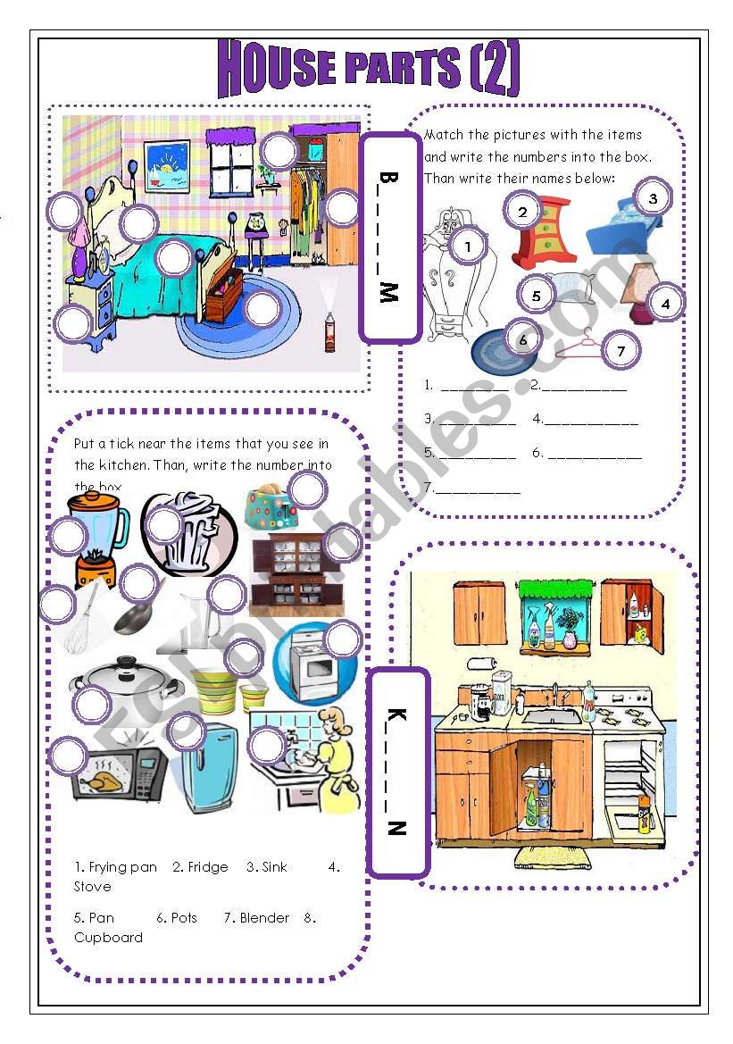 house parts (2) worksheet