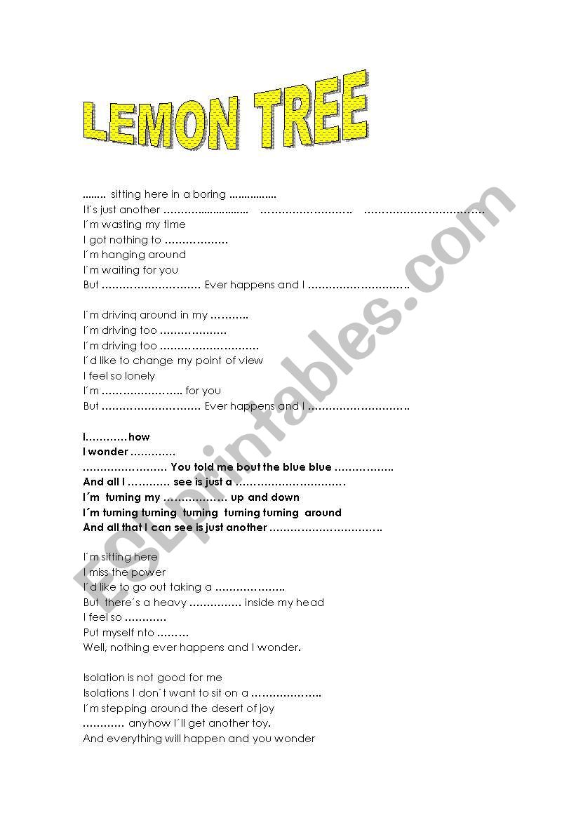 lemon-tree song  worksheet