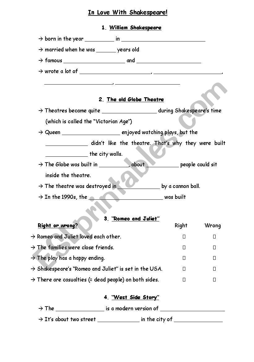 Shakespeare worksheet