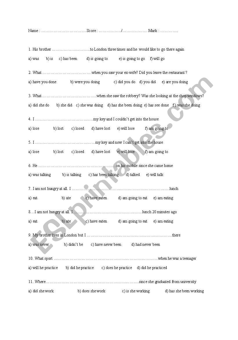 Very useful mixed -tenses test