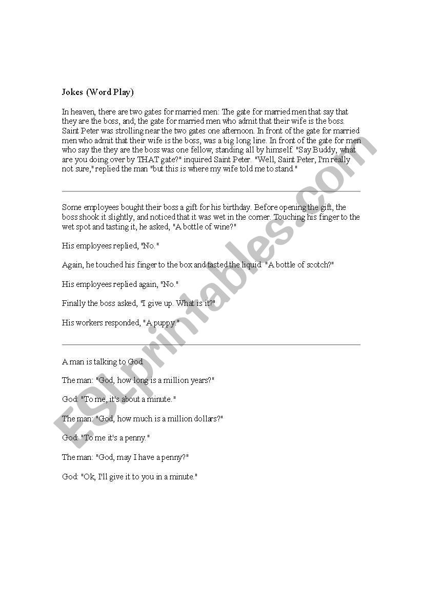 FUNNIEST JOKES worksheet