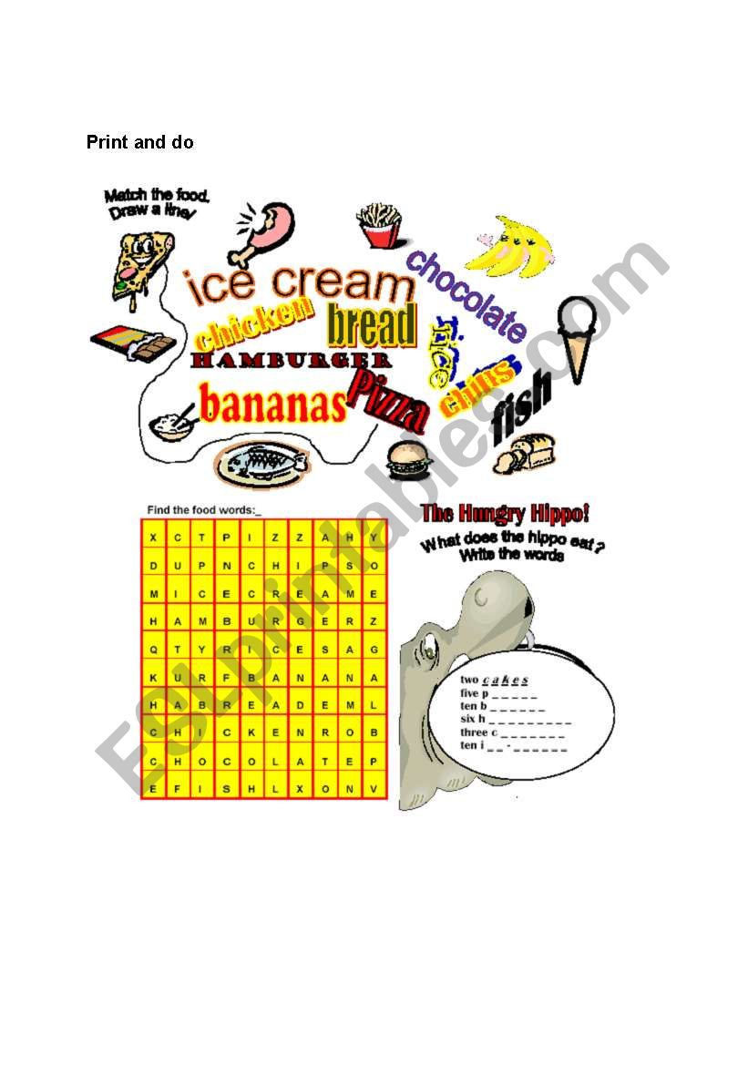unhealtly food  worksheet