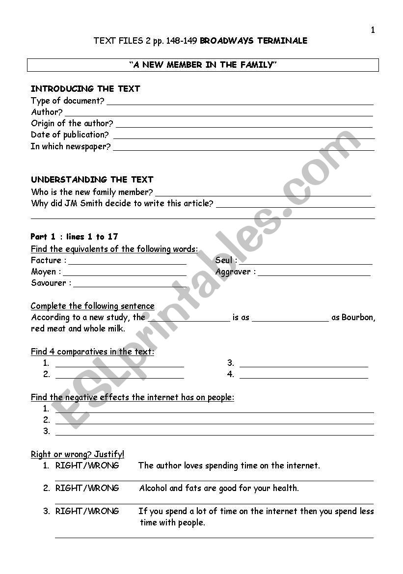 INTERNET  BROADWAYS TERMINALE worksheet