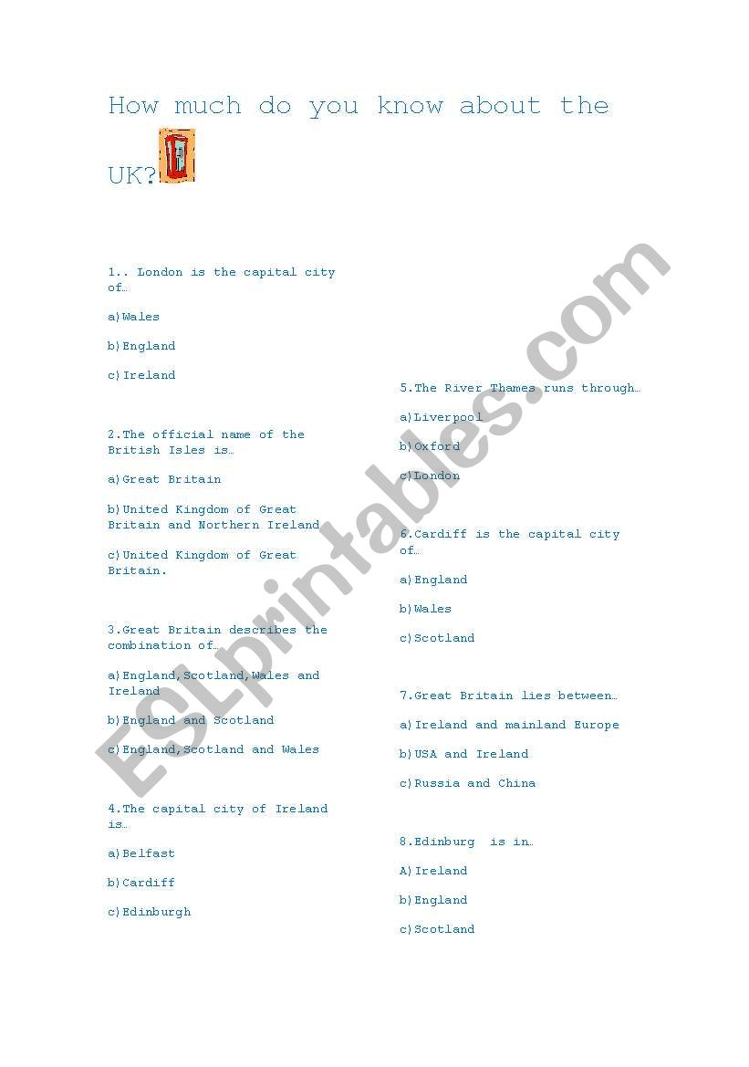 United Kingdom worksheet