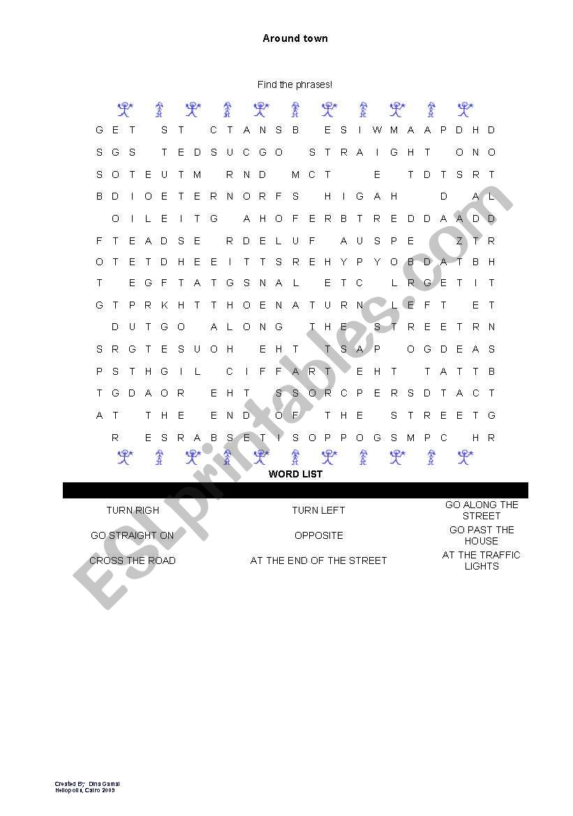 Direction Wordsearch worksheet