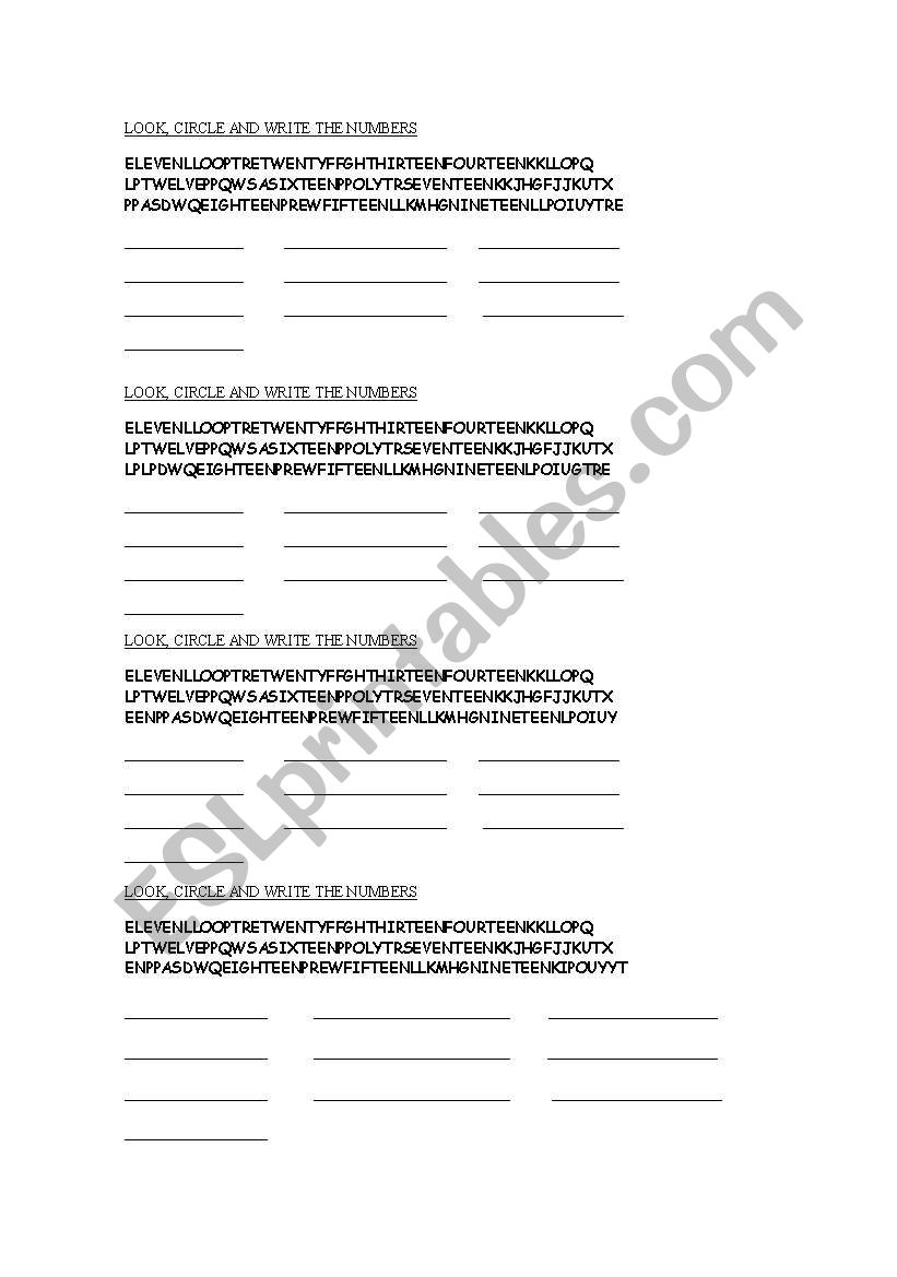 circle the numbers worksheet