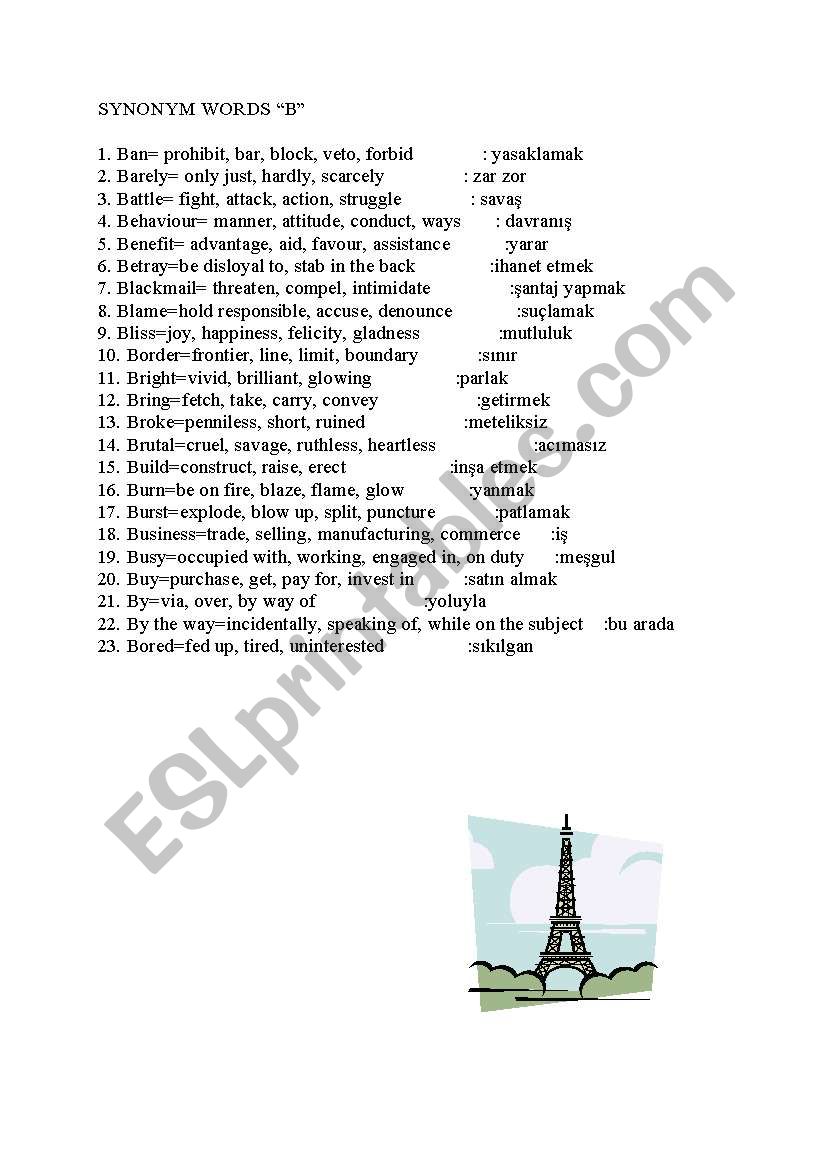Synonym words worksheet