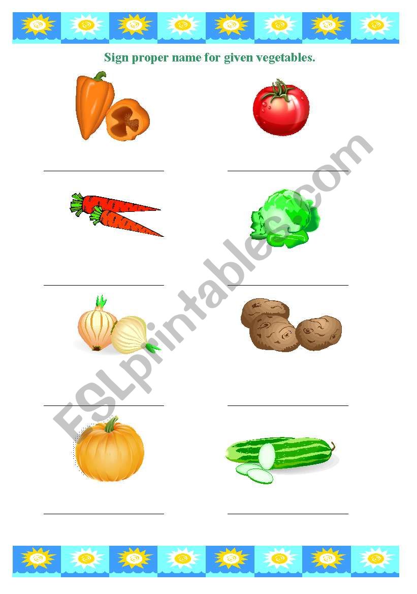 Vegetables worksheet