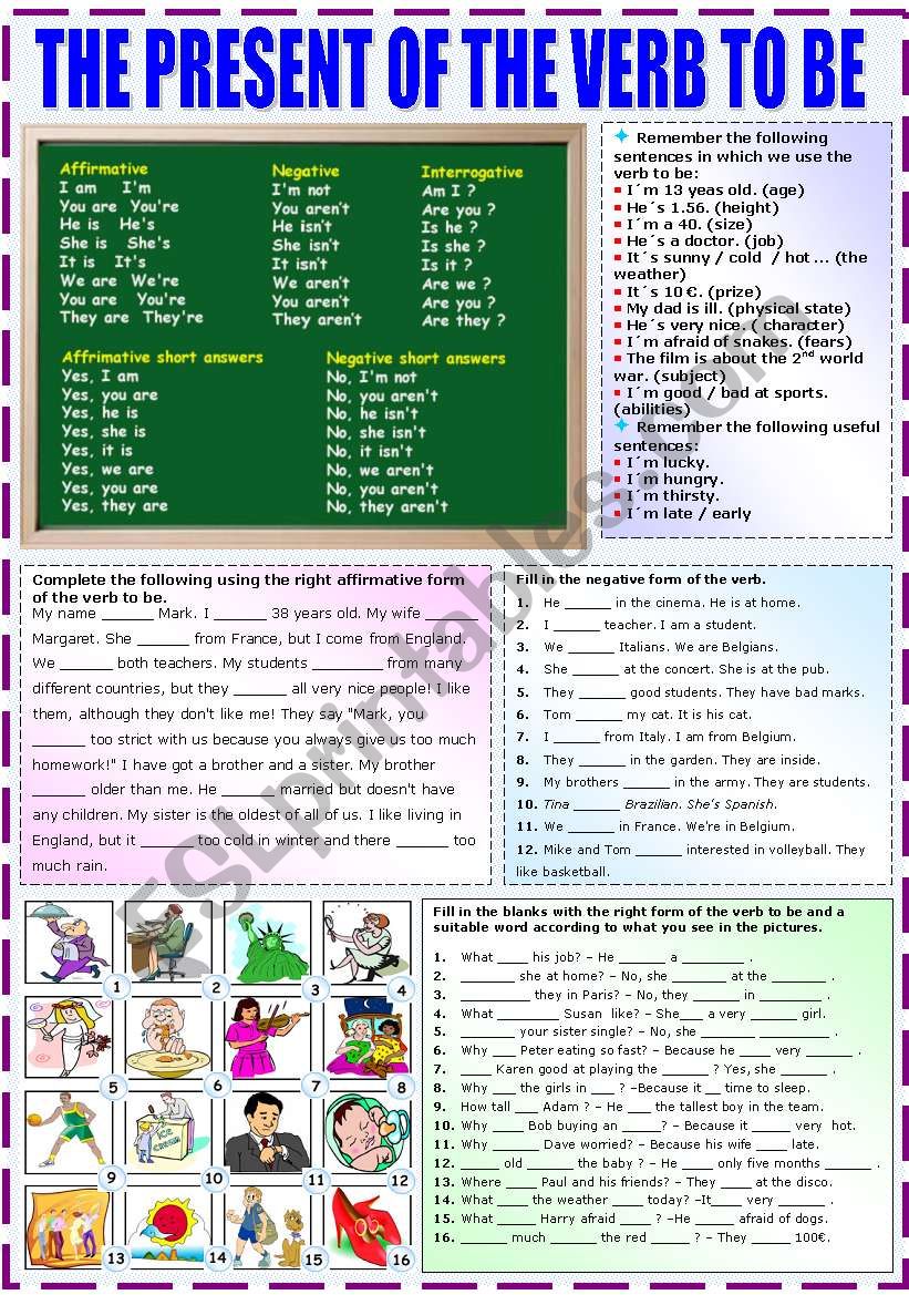 THE PRESENT OF THE VERB TO BE worksheet