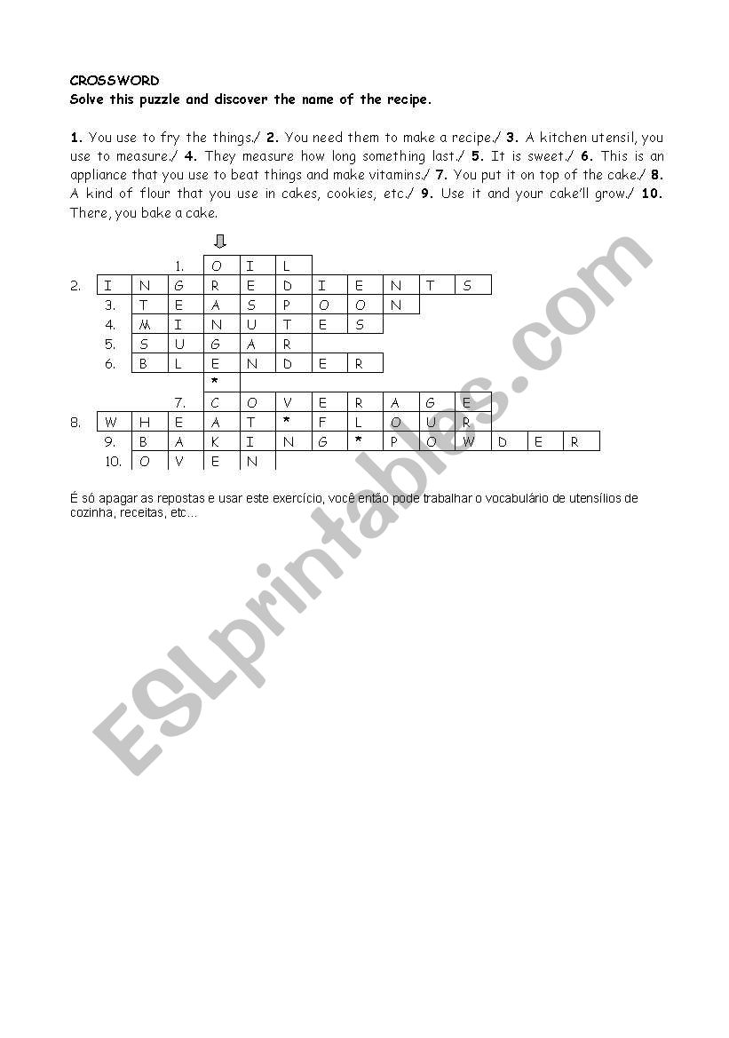 Vocabulary: Recipe Crossword worksheet