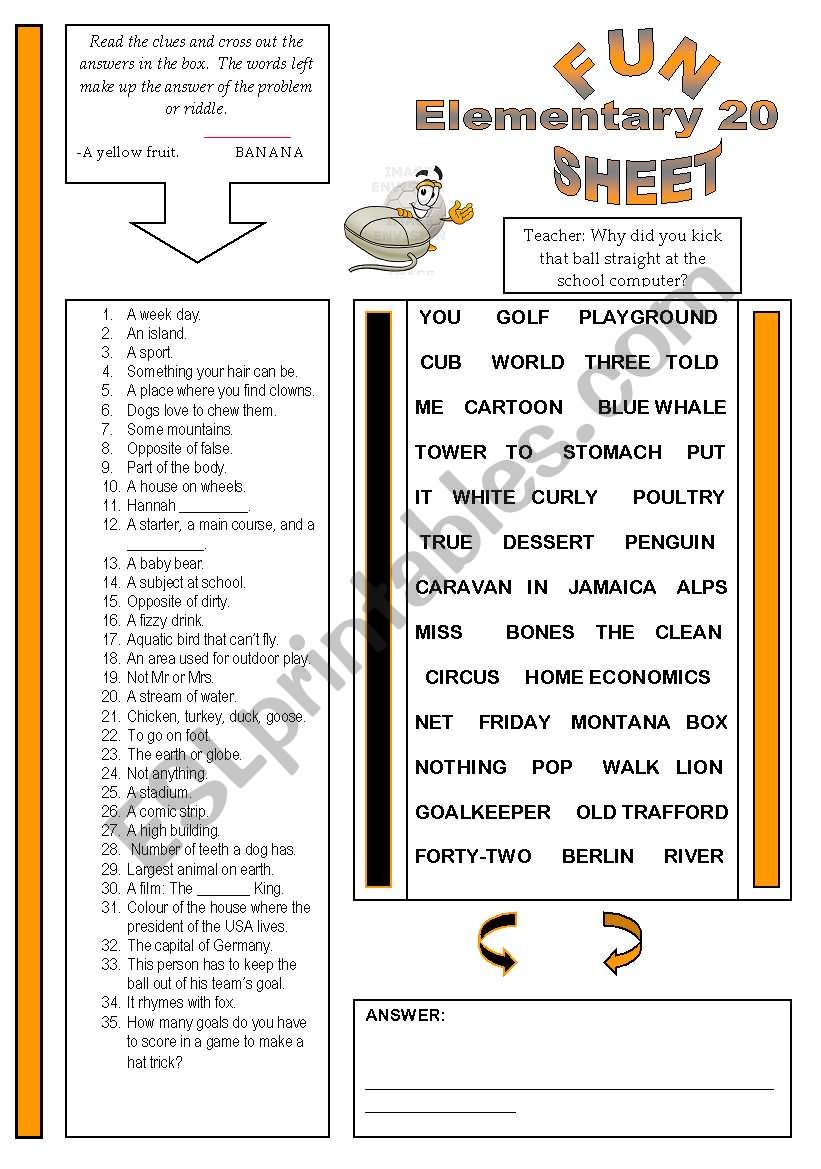 Fun Sheet Elementary 20 worksheet