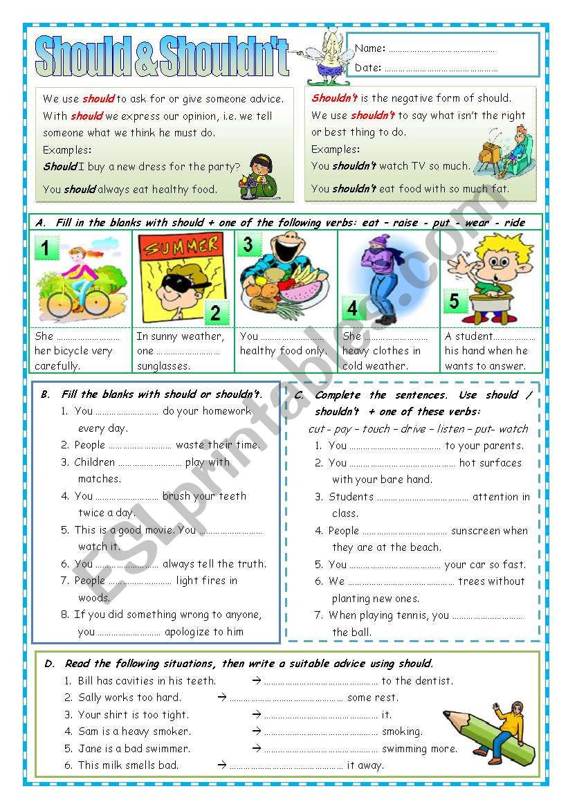 Should And Shouldn´t Esl Worksheet By Missola