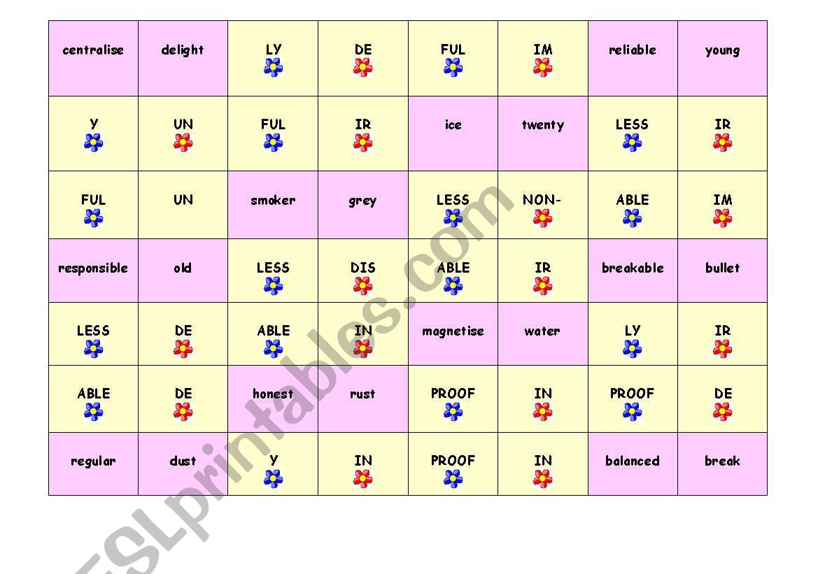 Suffixes and prefixes dominoes