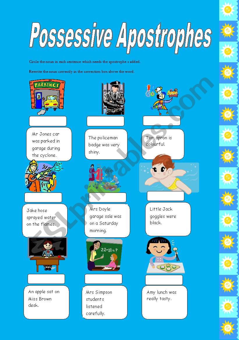 possessive nouns and apostrophes esl worksheet by ledwa41