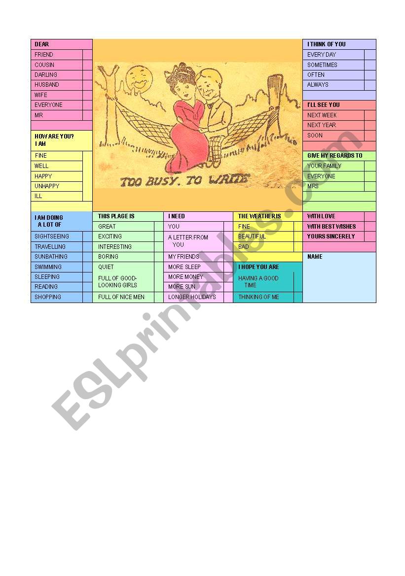 Busy personÂ´s correspondence card