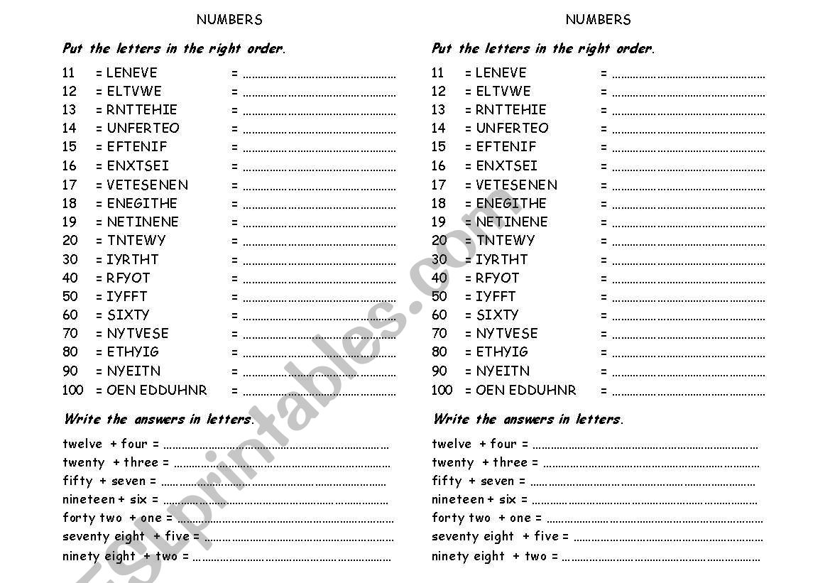 Numbers to 100 worksheet