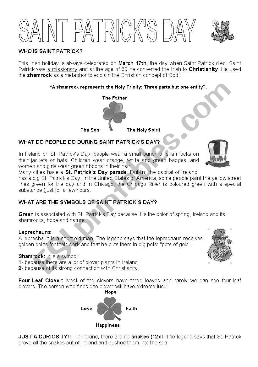 Saint Patricks day worksheet