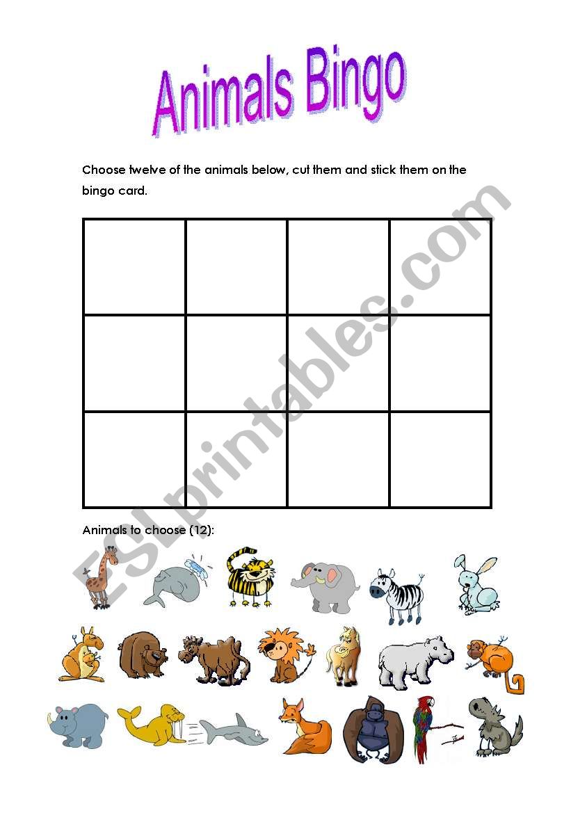 Animals bingo worksheet