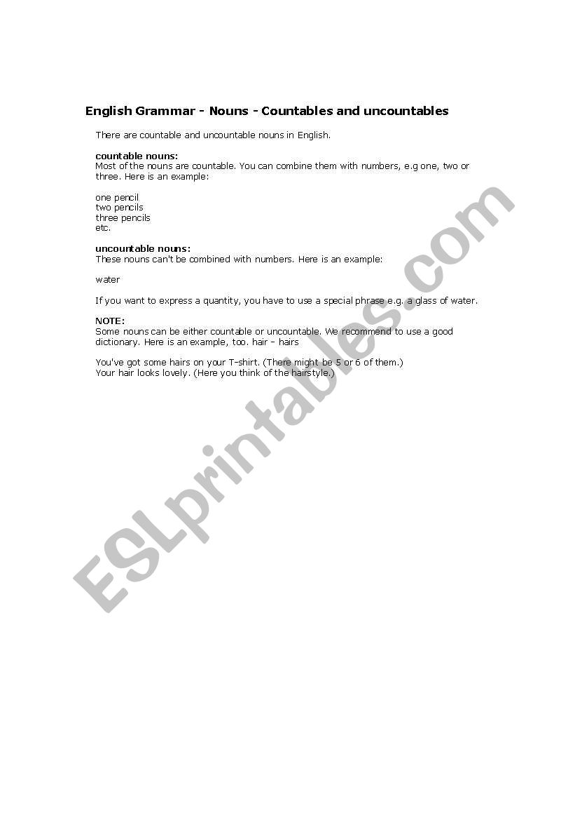 countable and uncountable worksheet