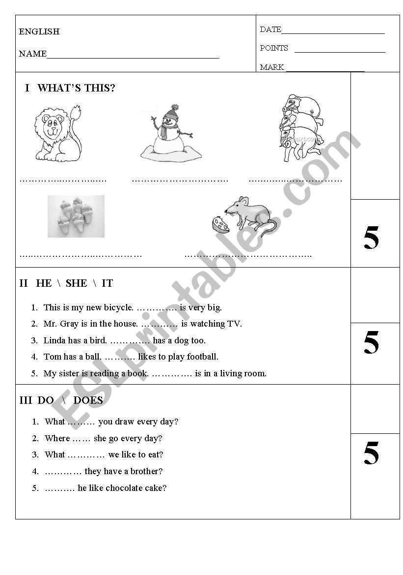 test third grade worksheet