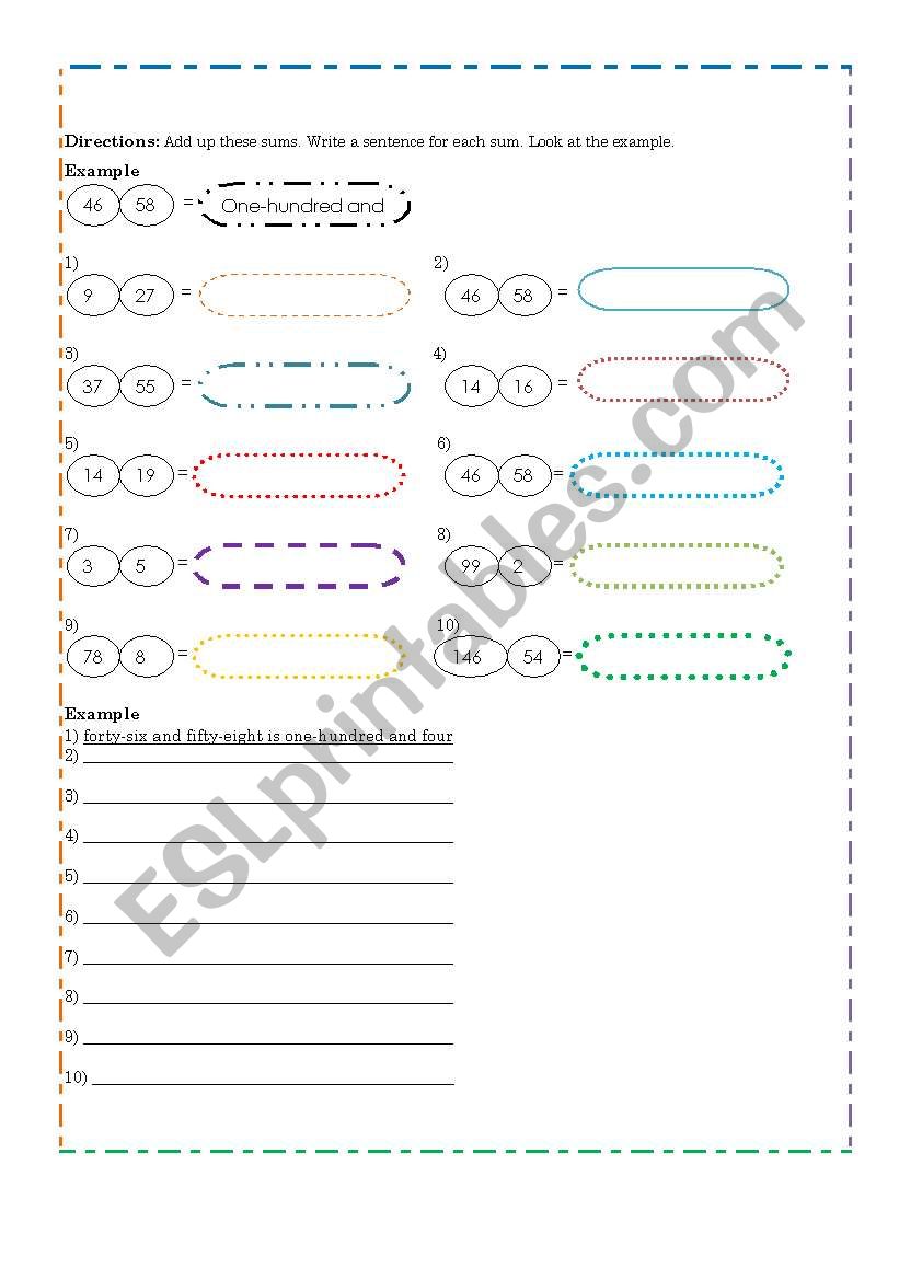 Adds, Subtracts, ETC worksheet