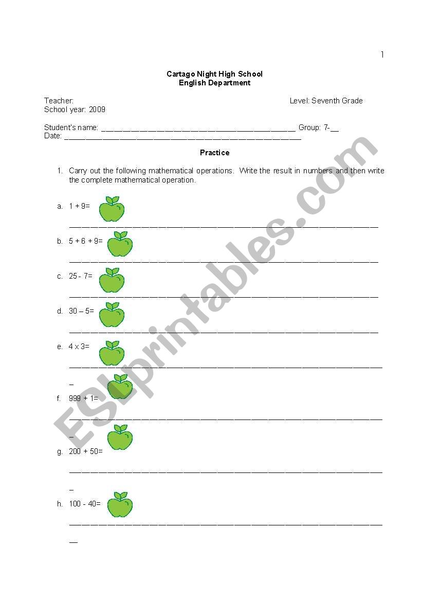 Numbers worksheet