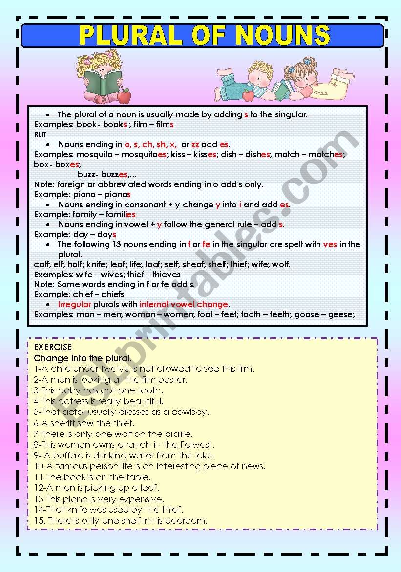 PLURAL OF NOUNS worksheet