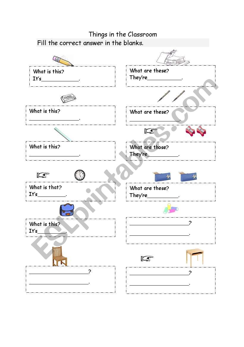 Classroom objects worksheet