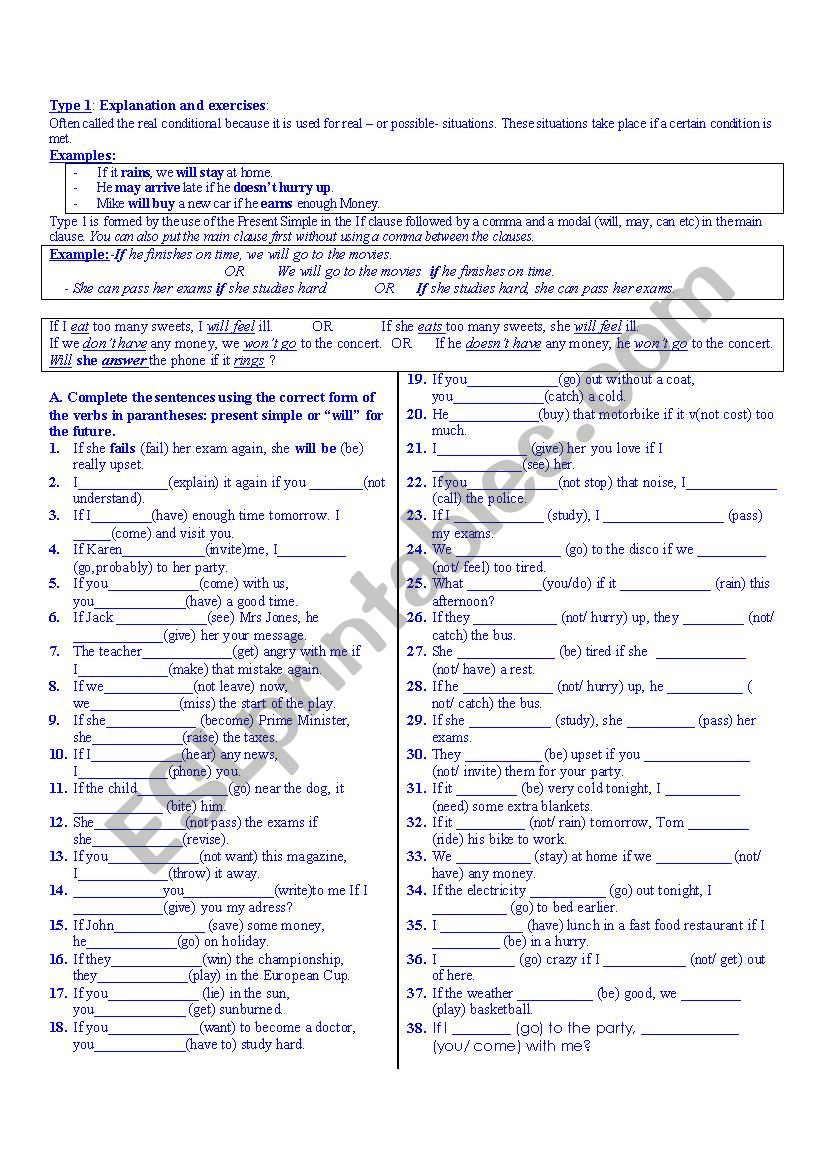 if clause type 1 worksheet