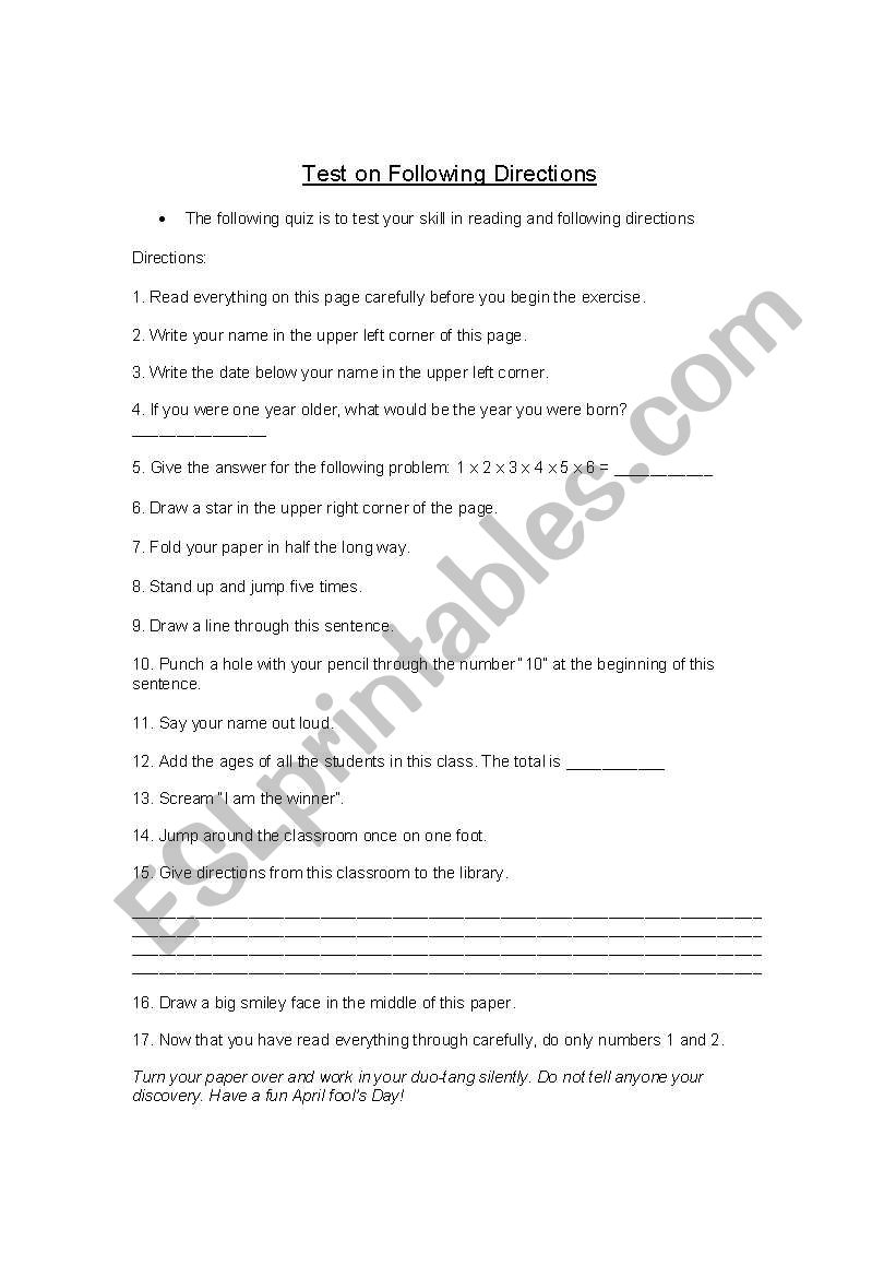 April Fools Quiz worksheet