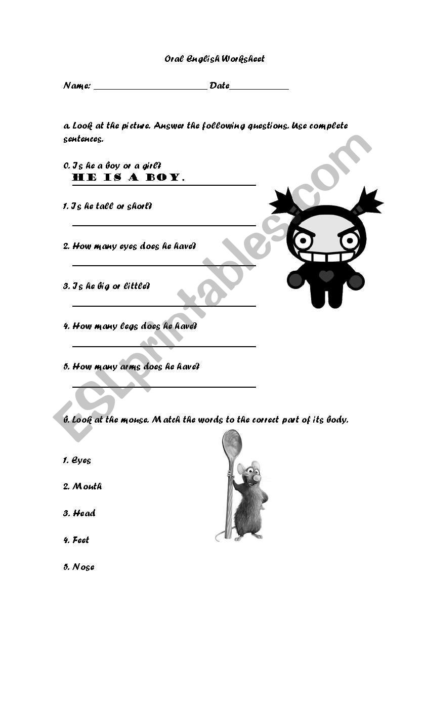 Oral English worksheet