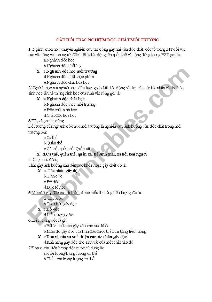Trac nghiem worksheet