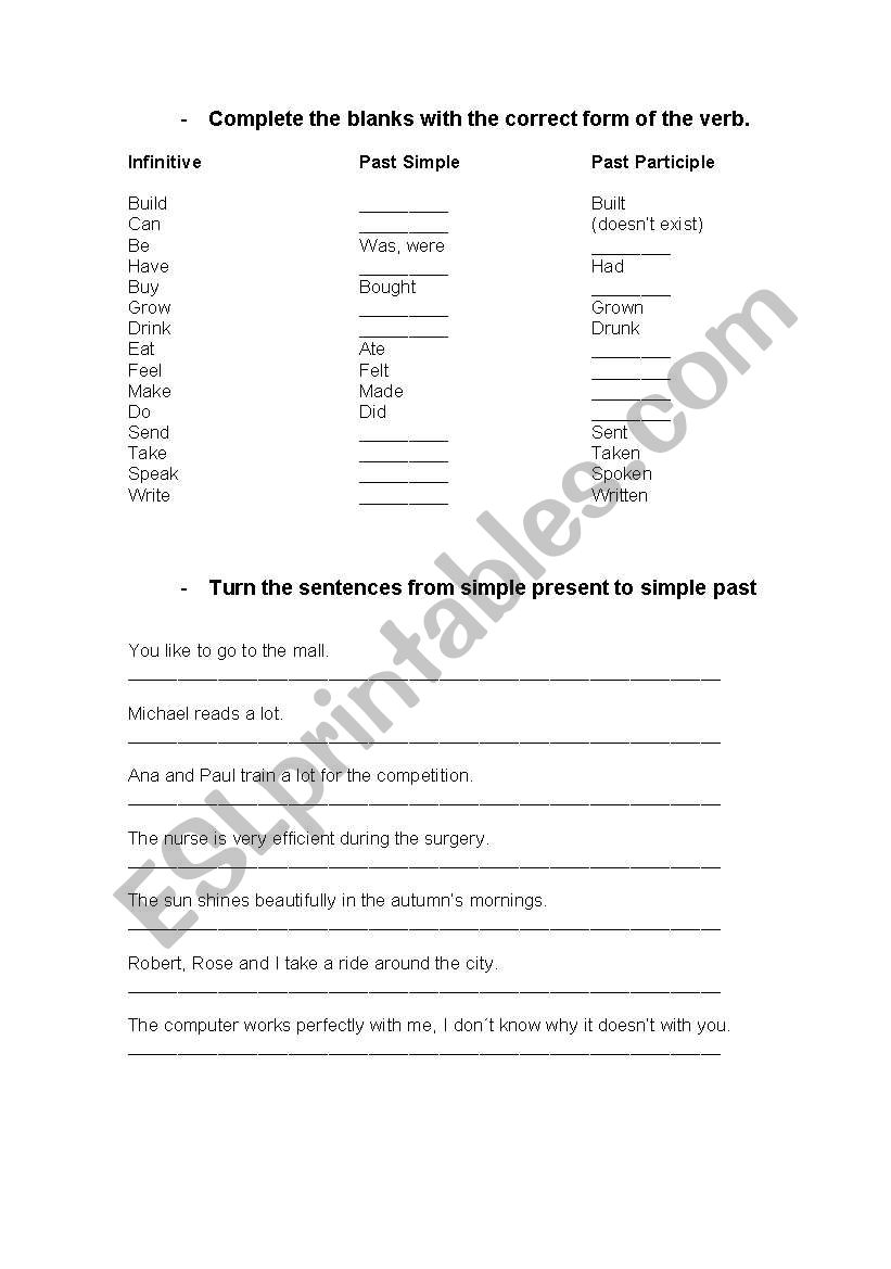 Exercises for simple past. worksheet