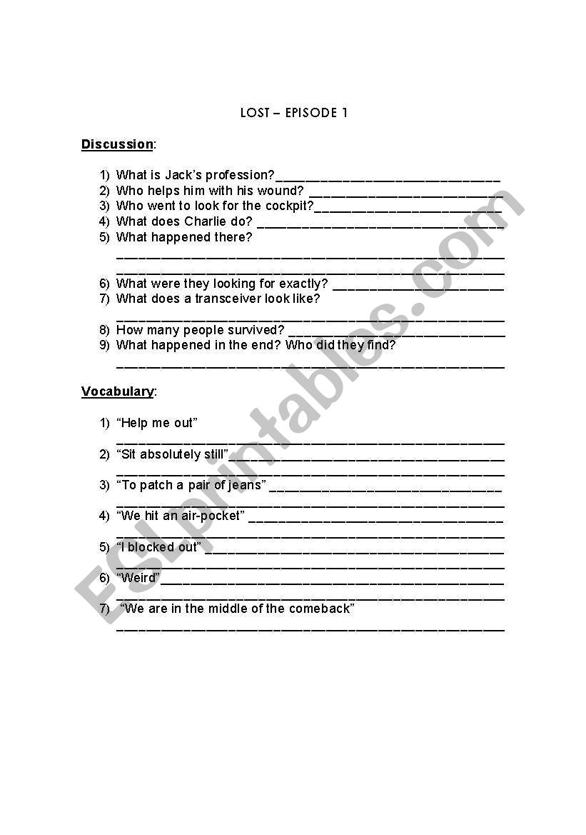 LOST - First chapter! worksheet