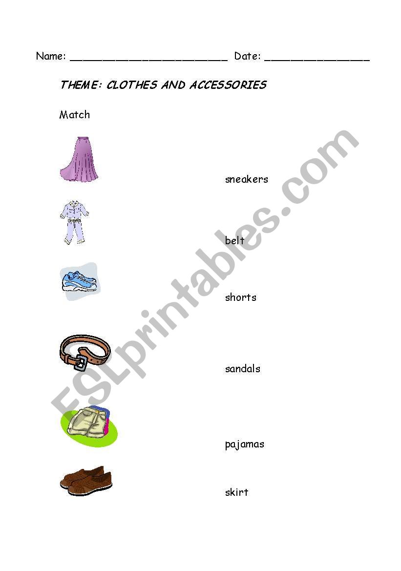 Clothes and Accessories worksheet